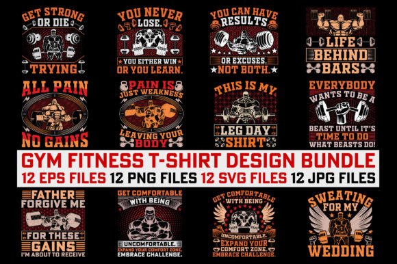 Gym Fitness T-Shirt Design Bundle Strong Graphics